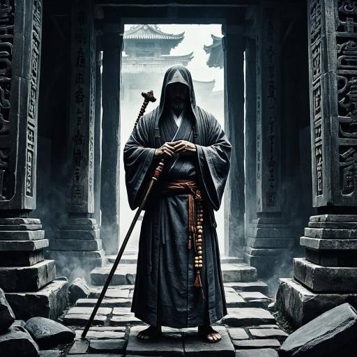 Mysterious Monk in Ancient Temple