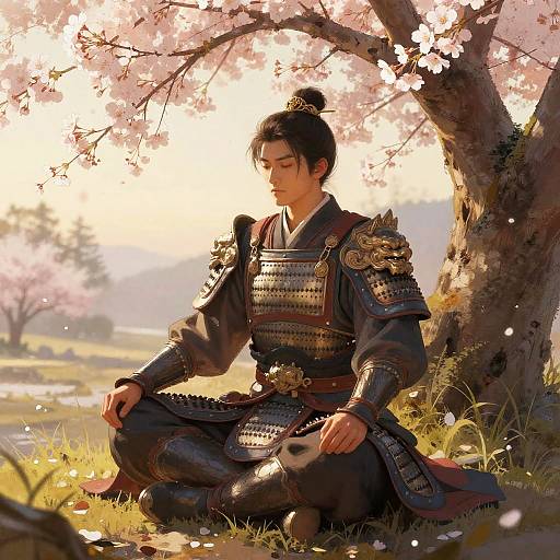 Disciplined Warrior Meditating at Dawn