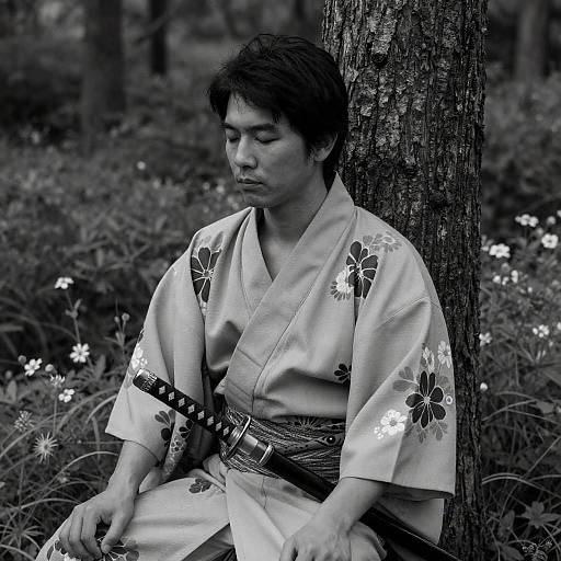 Serene East Asian Man in Nature