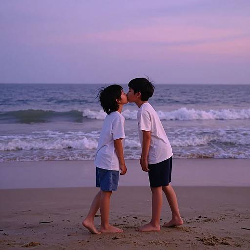 Tender Twilight Kiss on Beach