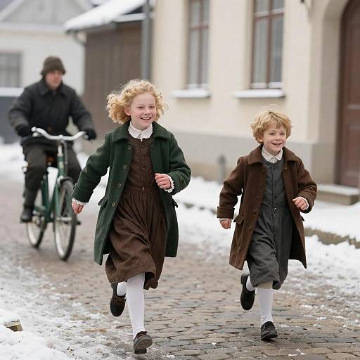 Victorian Children Playing in Snowy Street