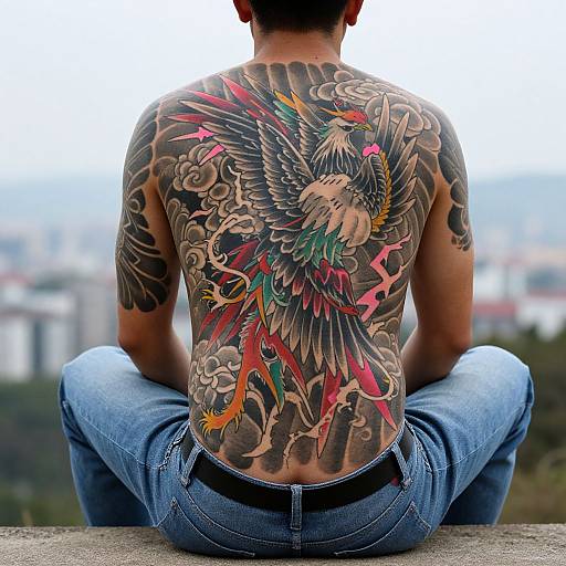 Japanese Phoenix Full-Back Tattoo