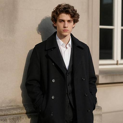 Serious Young Man by Stone Wall