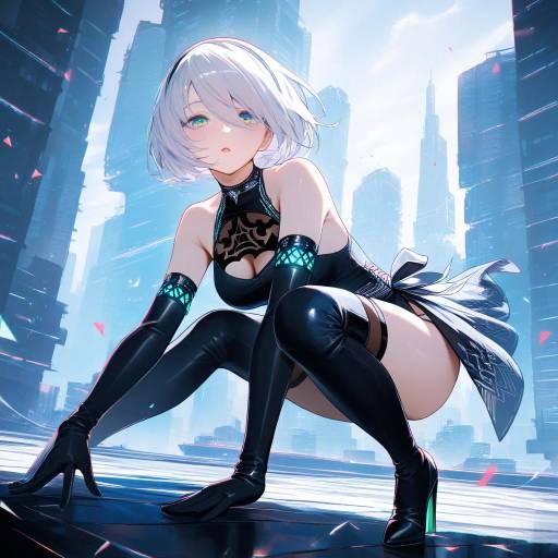 Sensual 2B in Futuristic Skyline