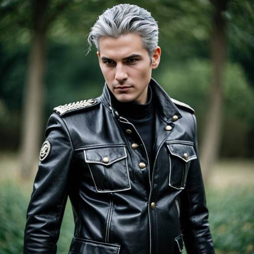 Man in Black Military Leather Jacket with Grey Hair