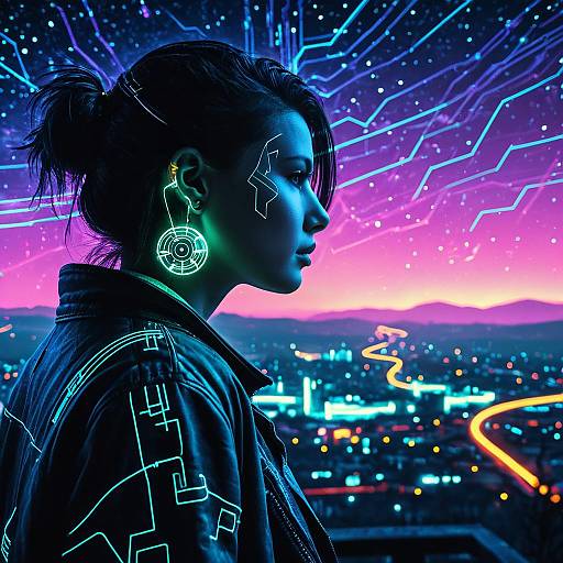 Cyberpunk Seer Gazing at Nebulae