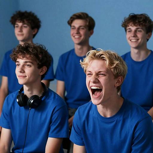 Dynamic Portrait of Young Men in Blue