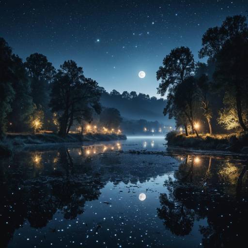 Moonlit Riverside at Starry Night