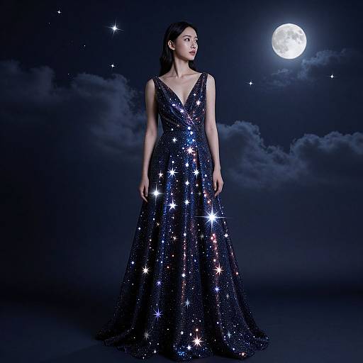 Woman in Starry Night Gown