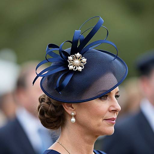 Elegant Navy Fascinator with Floral Brooch