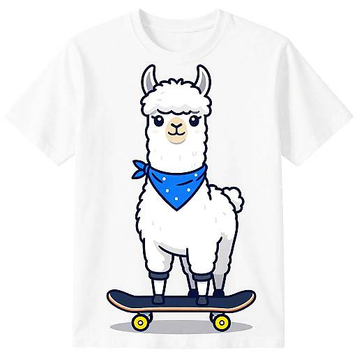 Cartoon Skateboarding Llama Vector Art