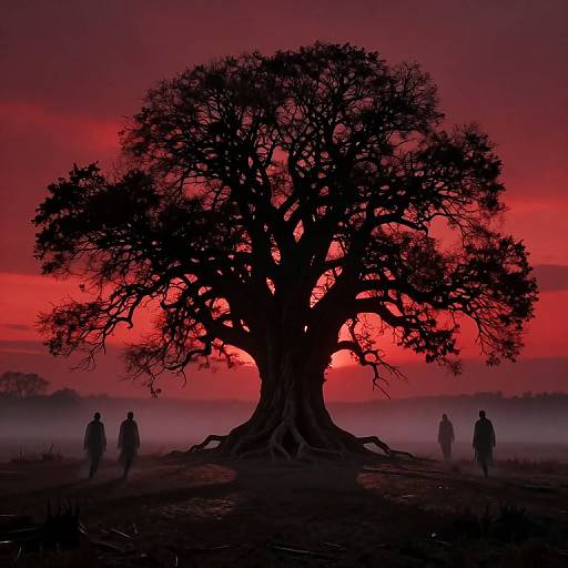 Haunting Solitary Tree at Crimson Sunset