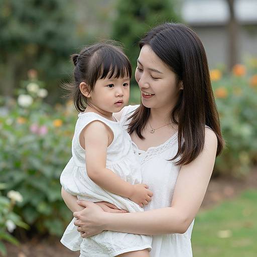 Serene Woman and Child in Garden