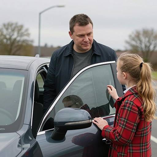 Heartwarming Moment: Man and Girl by Car