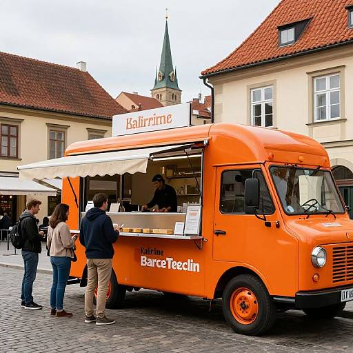 Vibrant Orange Food Truck Scene