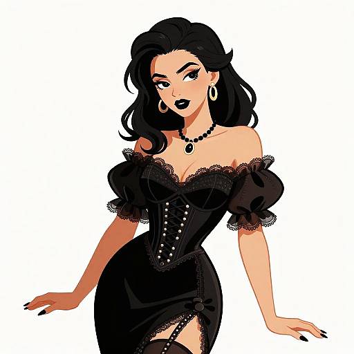 Neon-Noir Rococo Erotic Cartoon Woman