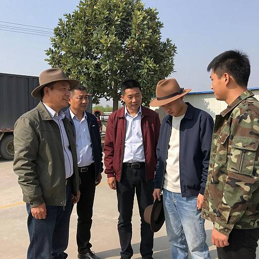 Men Outdoors: Casual Group Scene