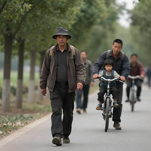 Serene Rural Road with Walkers and Cyclist