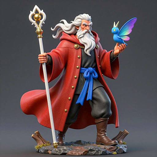 Majestic Wizard with Enchanted Fairy Sculpture