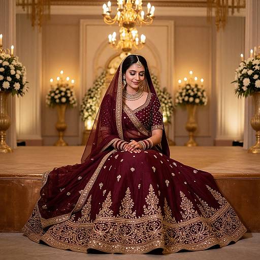 Elegant Indian Bride in Wine Lehenga
