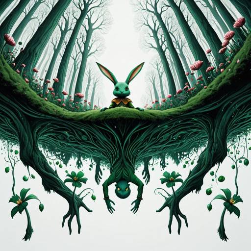 Surreal Elf and Bunny in Dreamlike Forest