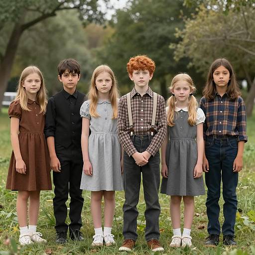 Six Children in a Serene Outdoor Scene