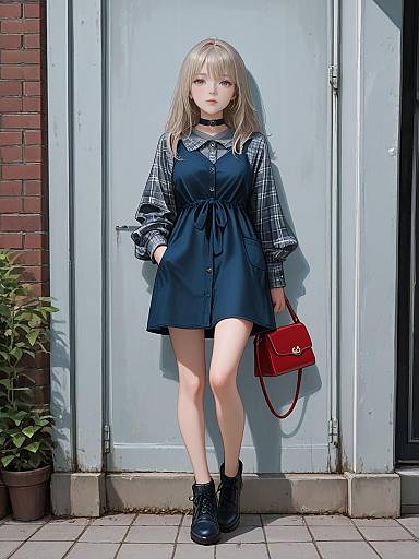 Casual Plaid Shirt Full-Body Woman