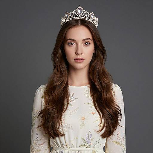 Woman in Floral Dress with Crown
