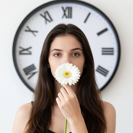 Woman with Flower and Clock