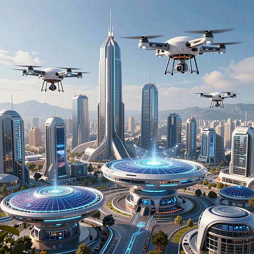 Futuristic AI Metropolis with Drones