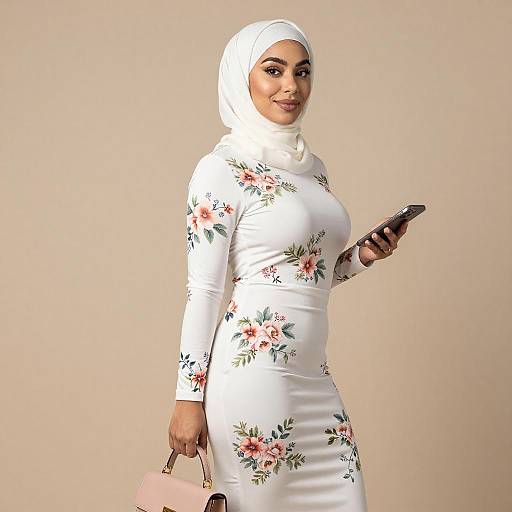 Elegant Woman in White Floral Dress