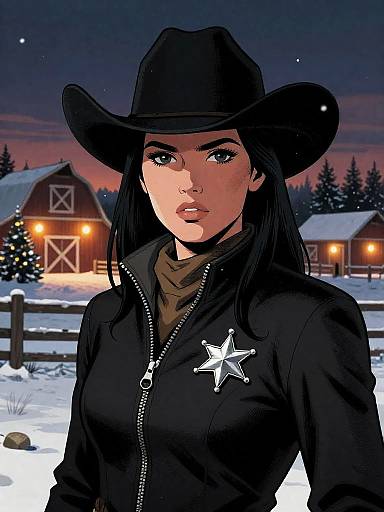 Lone Outlaw Cowgirl in Snowstorm