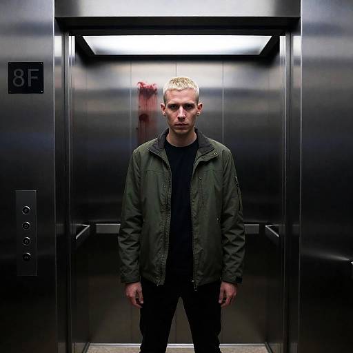 Mysterious Man in Dimly Lit Elevator