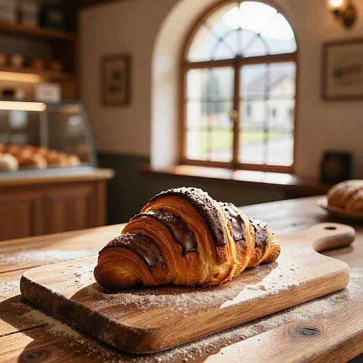 Warm Swiss Bakery Croissant Scene