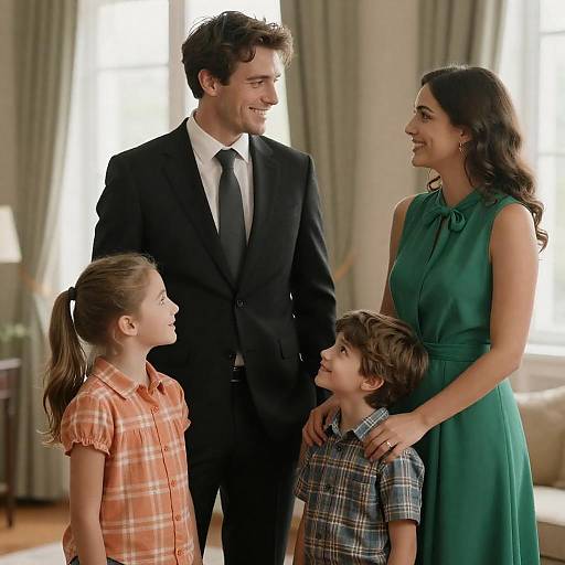 Smiling Family Portrait in Warm Room