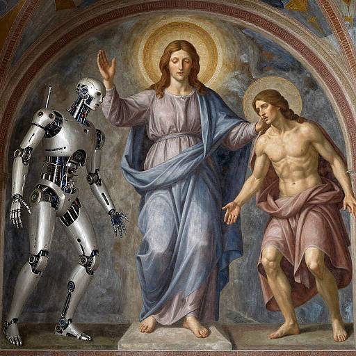 Futuristic Celestial Guardian Fresco