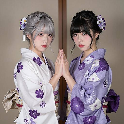 Two Women in Purple Patterned Yukatas