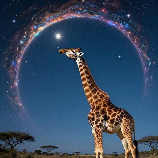 Surreal Giraffe Reaching Star
