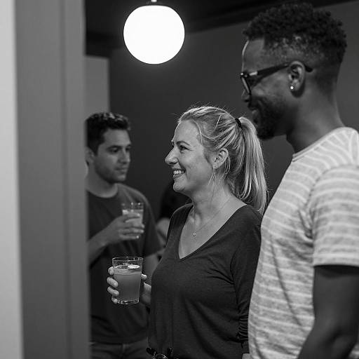 Casual Social Gathering in Black and White