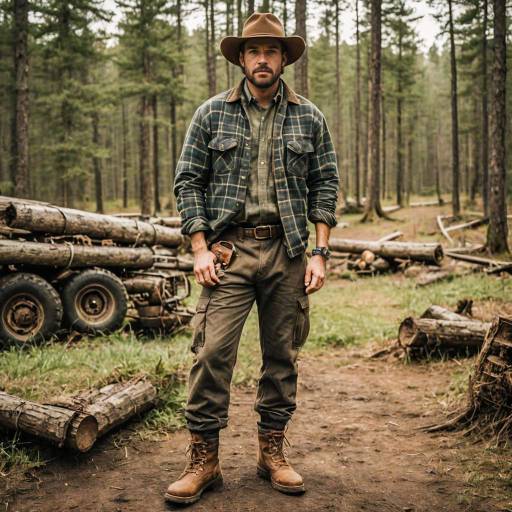 Rugged Man in Country Outfit Standing in Forest
