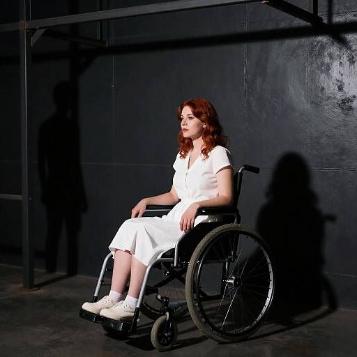 Red-haired woman in wheelchair with shadow