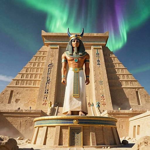 Mesopotamian God Anu Statue with Aurora and Ziggurat