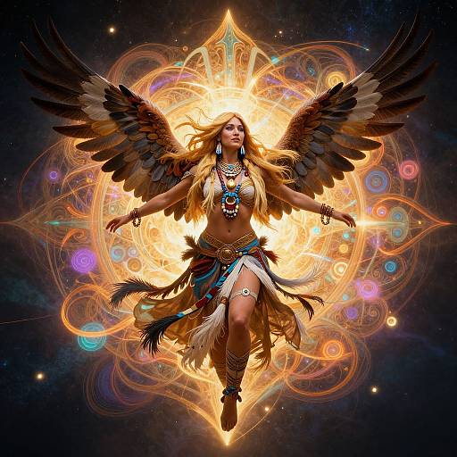 Majestic Dancing Eagle Woman Illustration
