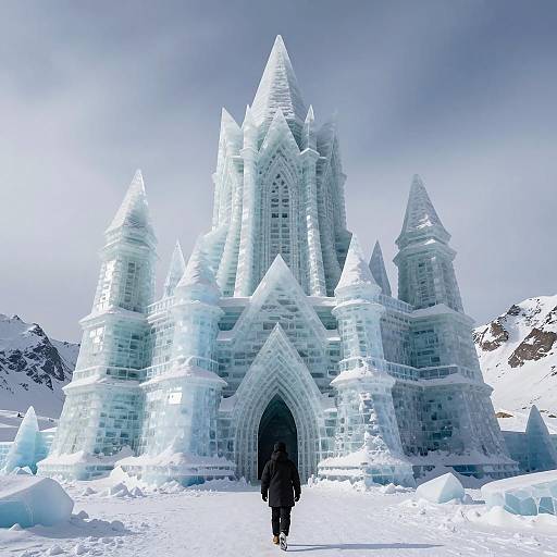 Majestic Ice Castle in Snowy Landscape