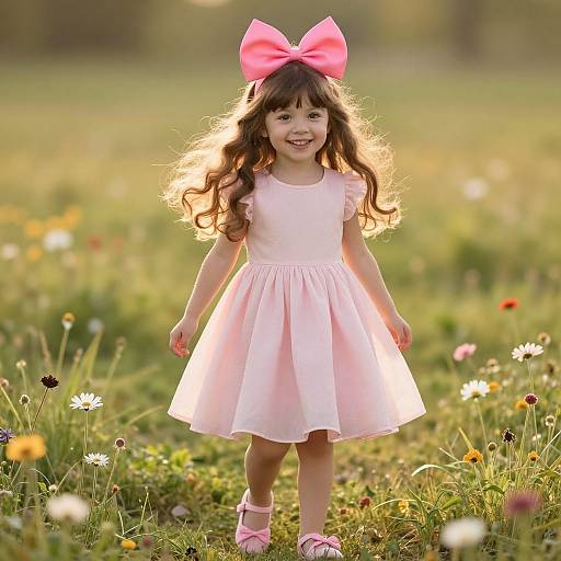Cheerful Girl in Sunny Meadow