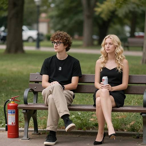 Young Couple Sitting on Park Bench