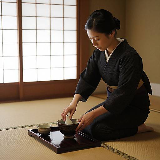 Elegant Tea Master in Japanese Tea Room