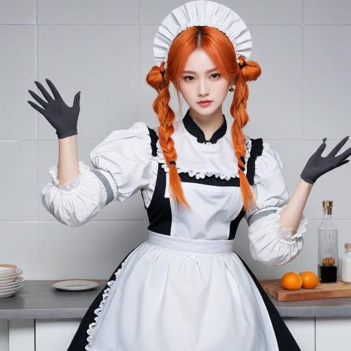 Young Woman in Maid Costume with Orange Braids