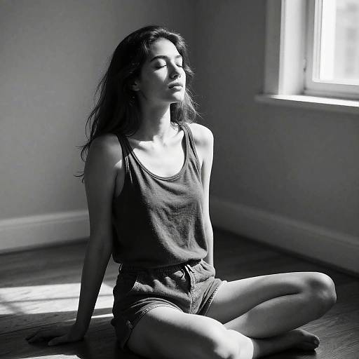 Serene Woman in Sunlit Monochrome