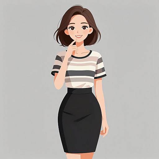 Smiling Woman in Casual Striped Top